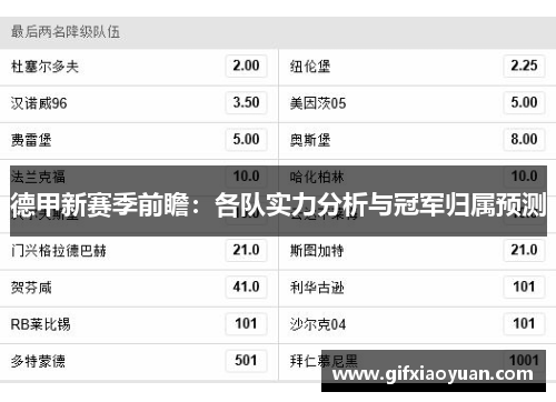 德甲新赛季前瞻：各队实力分析与冠军归属预测